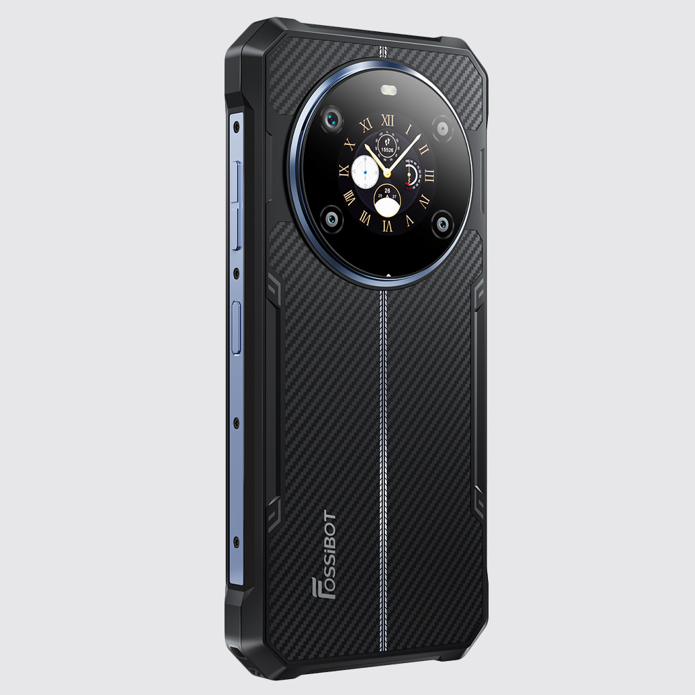 Tył telefonu Fossibot F109S na białym tle.