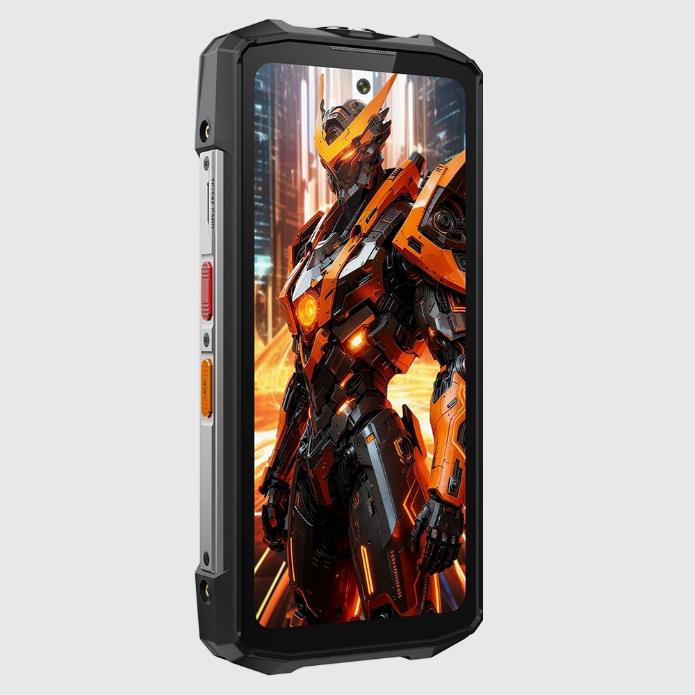 Przód smartfona Fossibot F113 z uruchomionym ekranem na szarym tle.