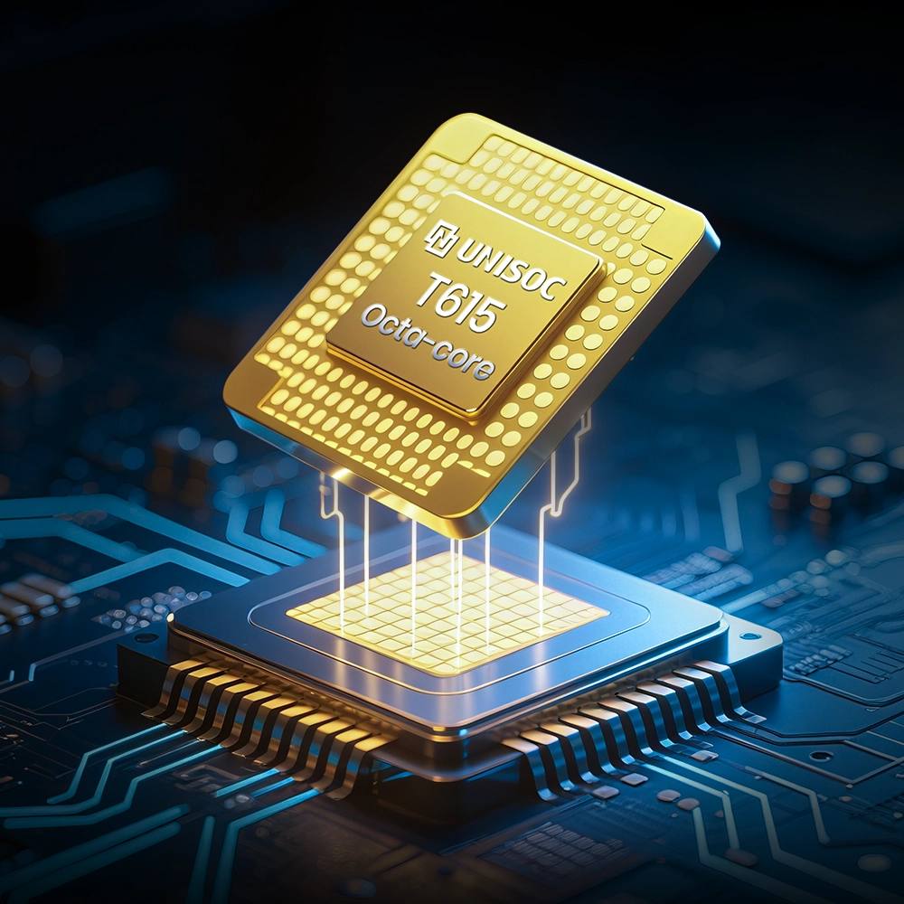 Chip procesora na tle płytki drukowanej.