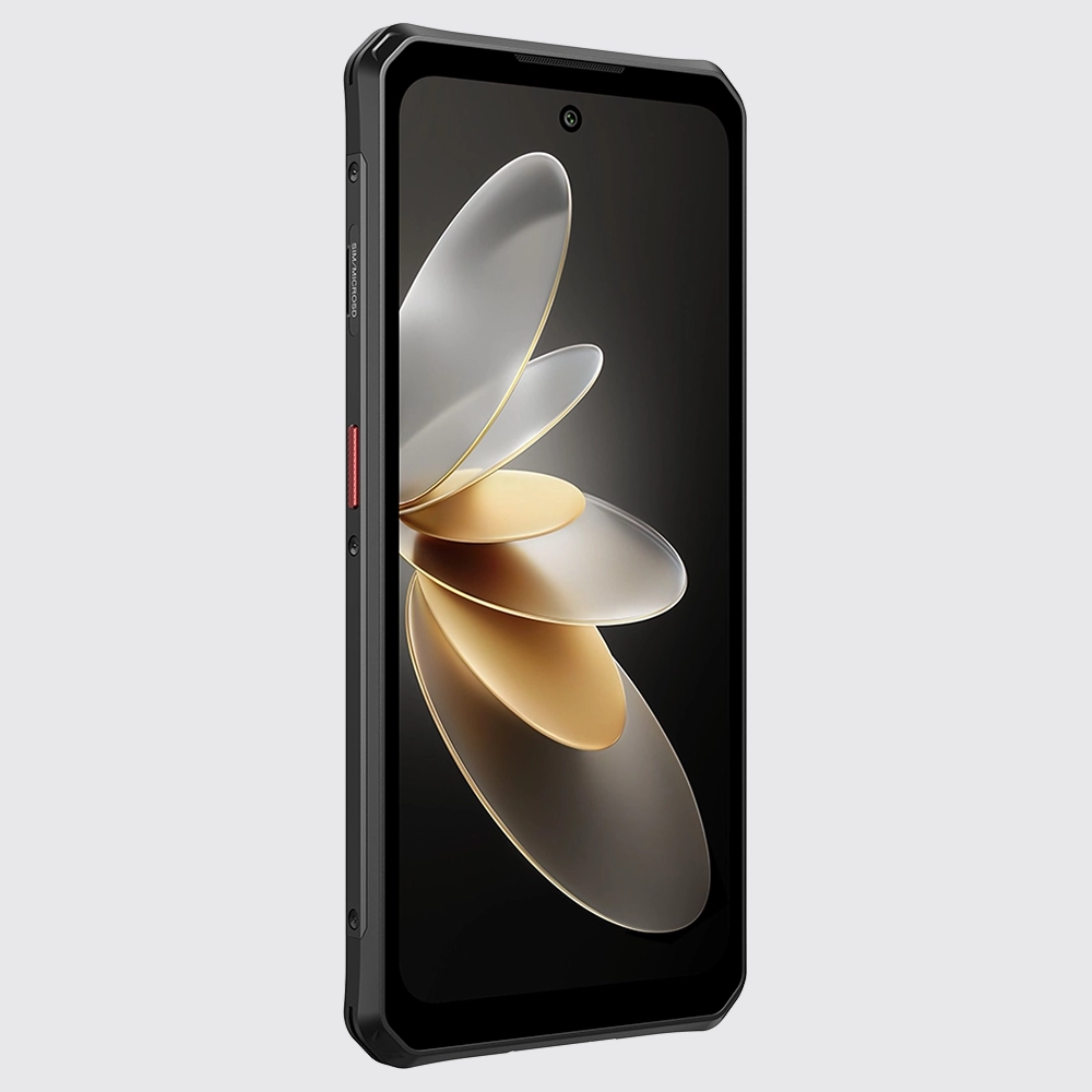 Przód smartfona Fossibot F114 z uruchomionym ekranem na szarym tle.