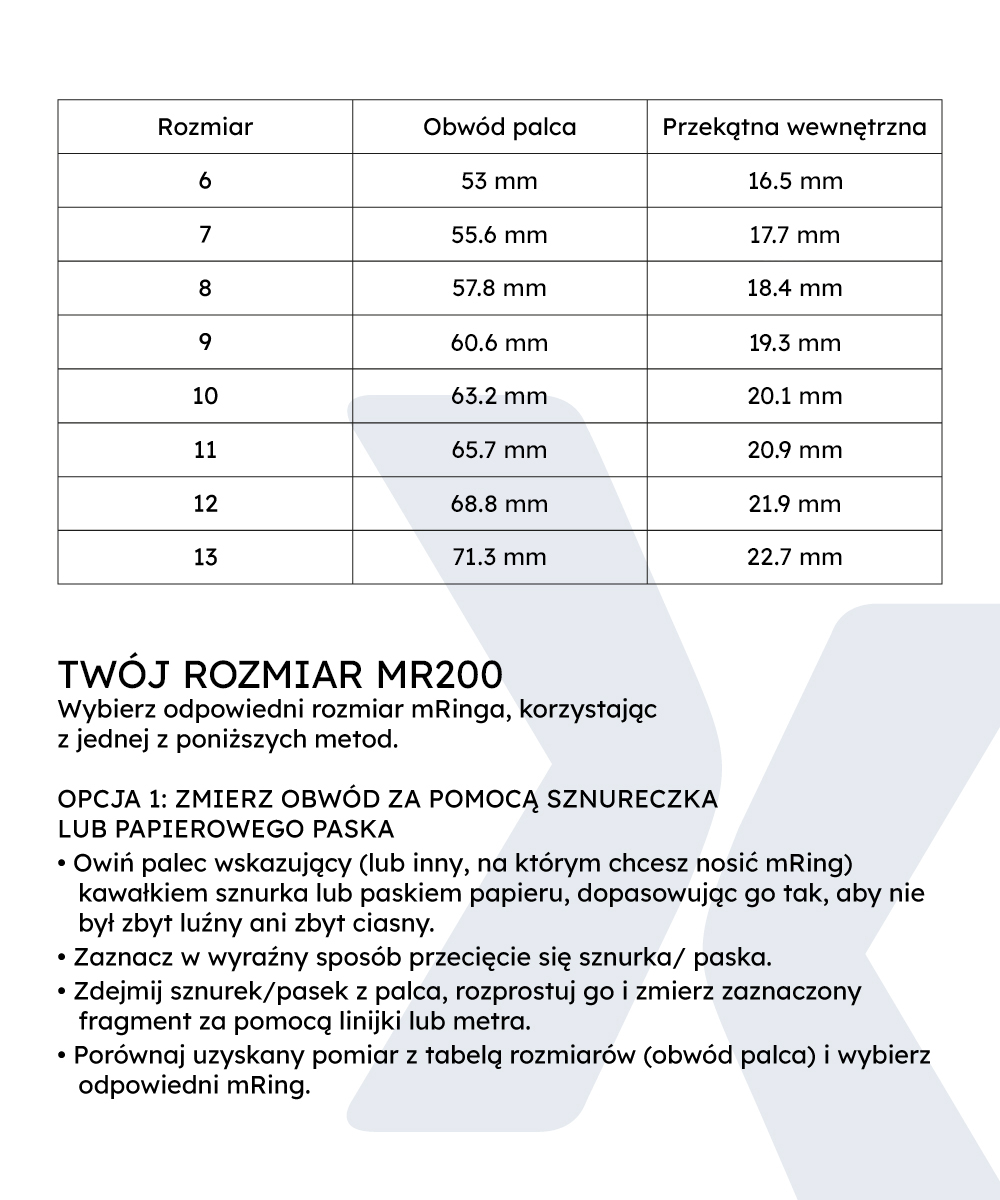 Tabela rozmiarów i instrukcja doboru rozmiaru smartringa