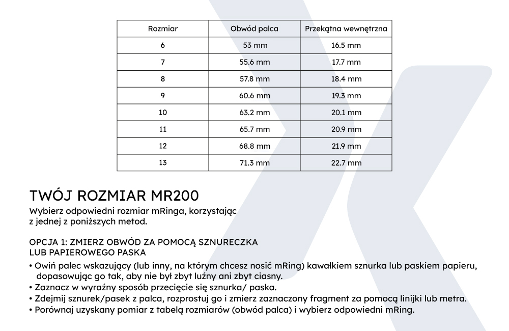 Tabela rozmiarów i instrukcja doboru rozmiaru smartringa