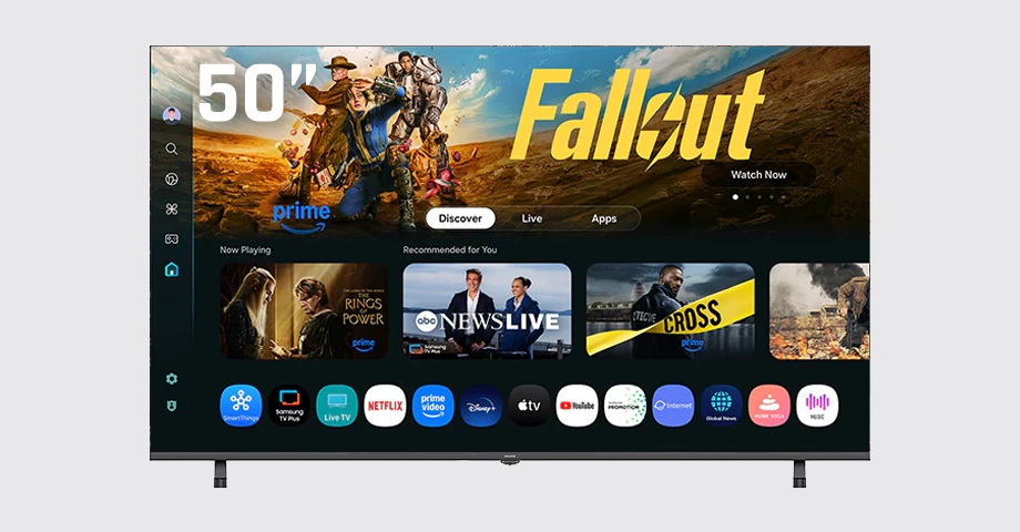 Telewizor Aiwa 50 UHD z uruchomionym głównym menu.
