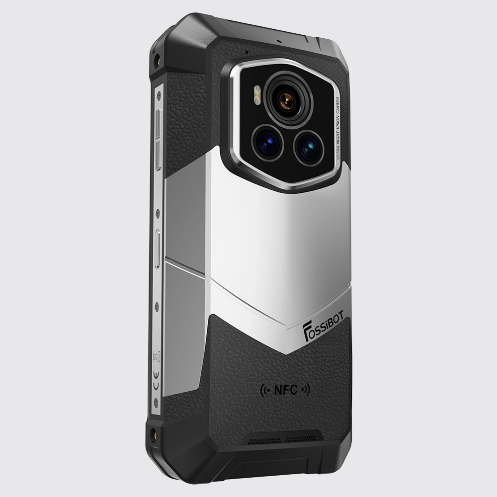 Tył telefonu Fossibot F107 Pro na szarym tle.