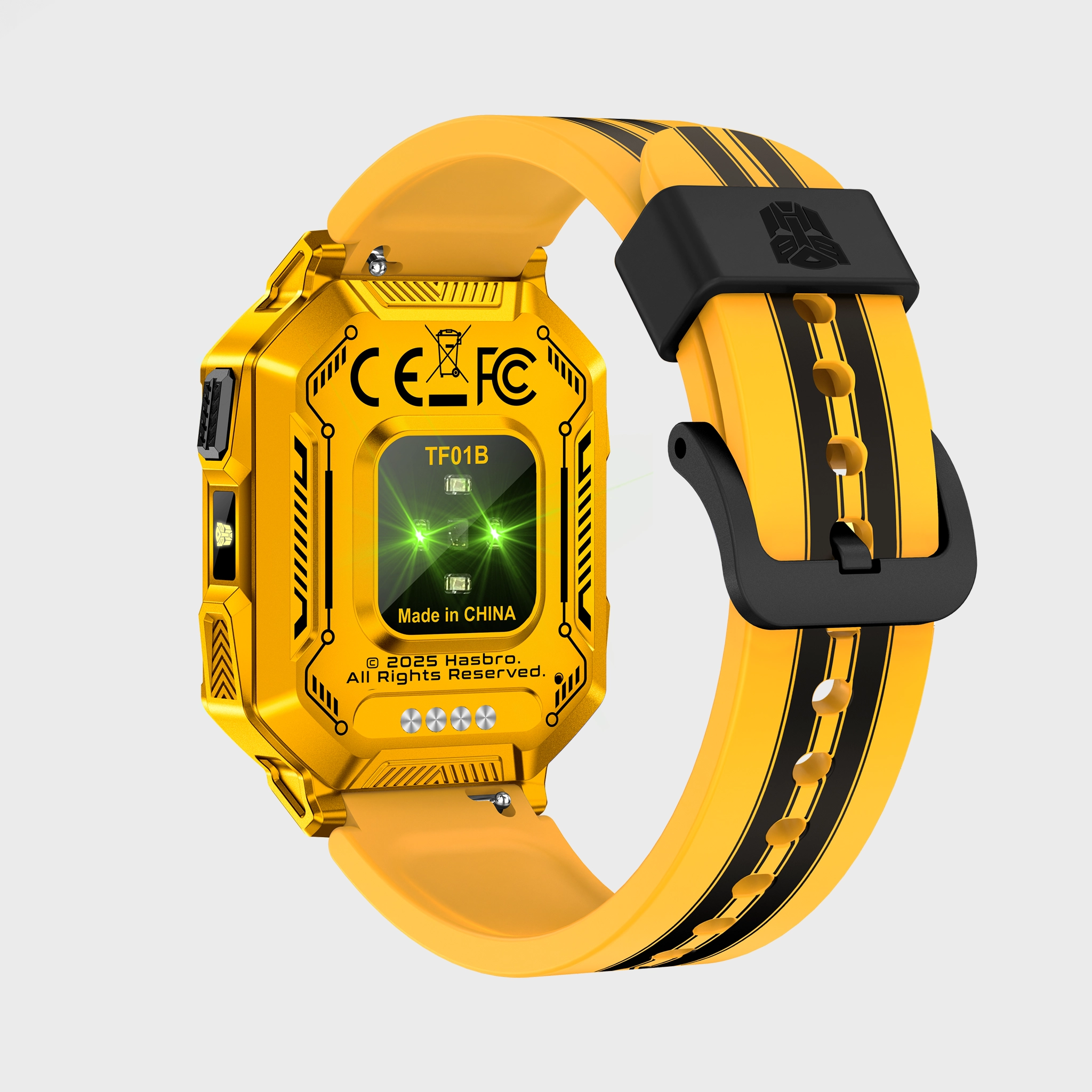 Tył smartwatcha TF01B na szarym tle.