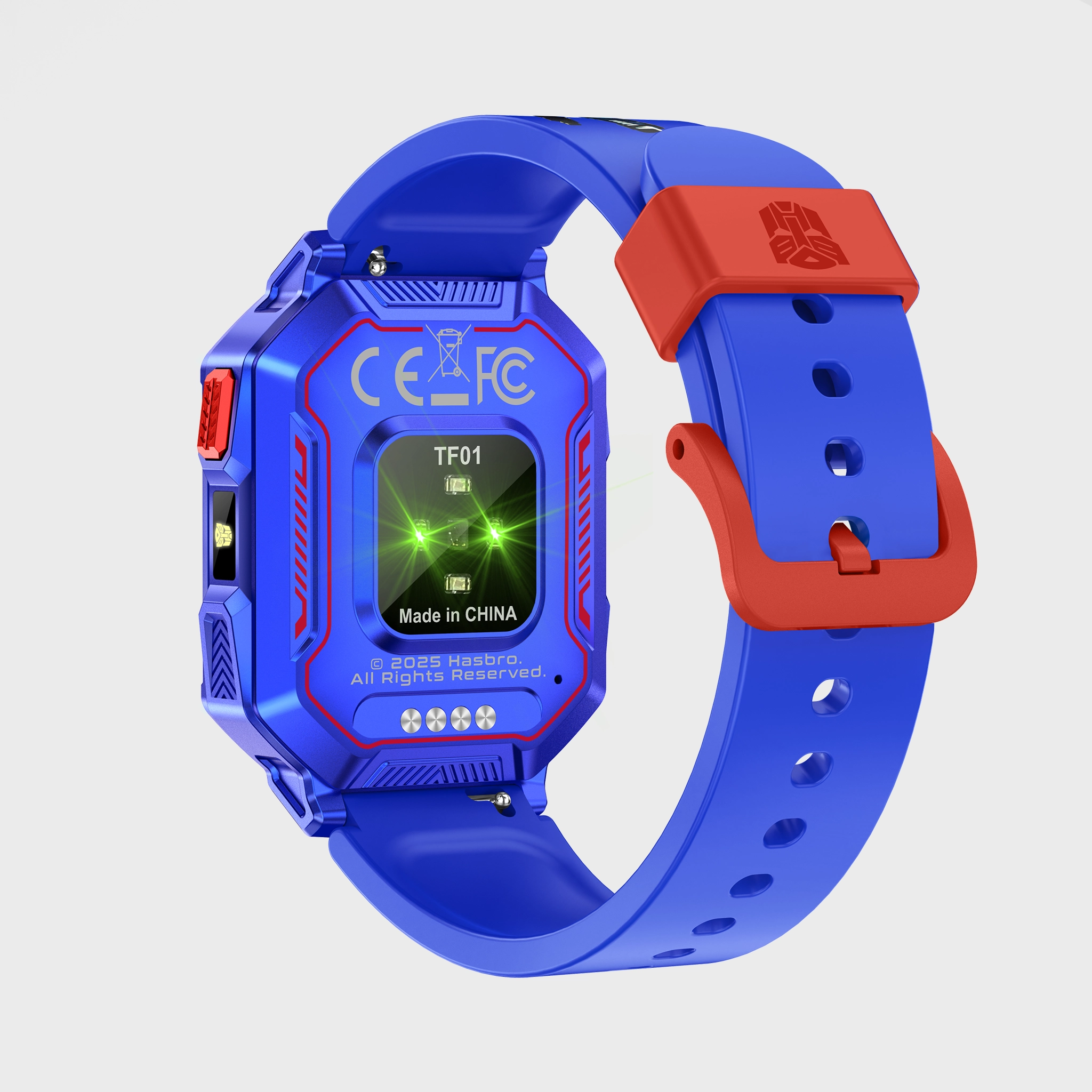 Tył smartwatcha TF01 na szarym tle.