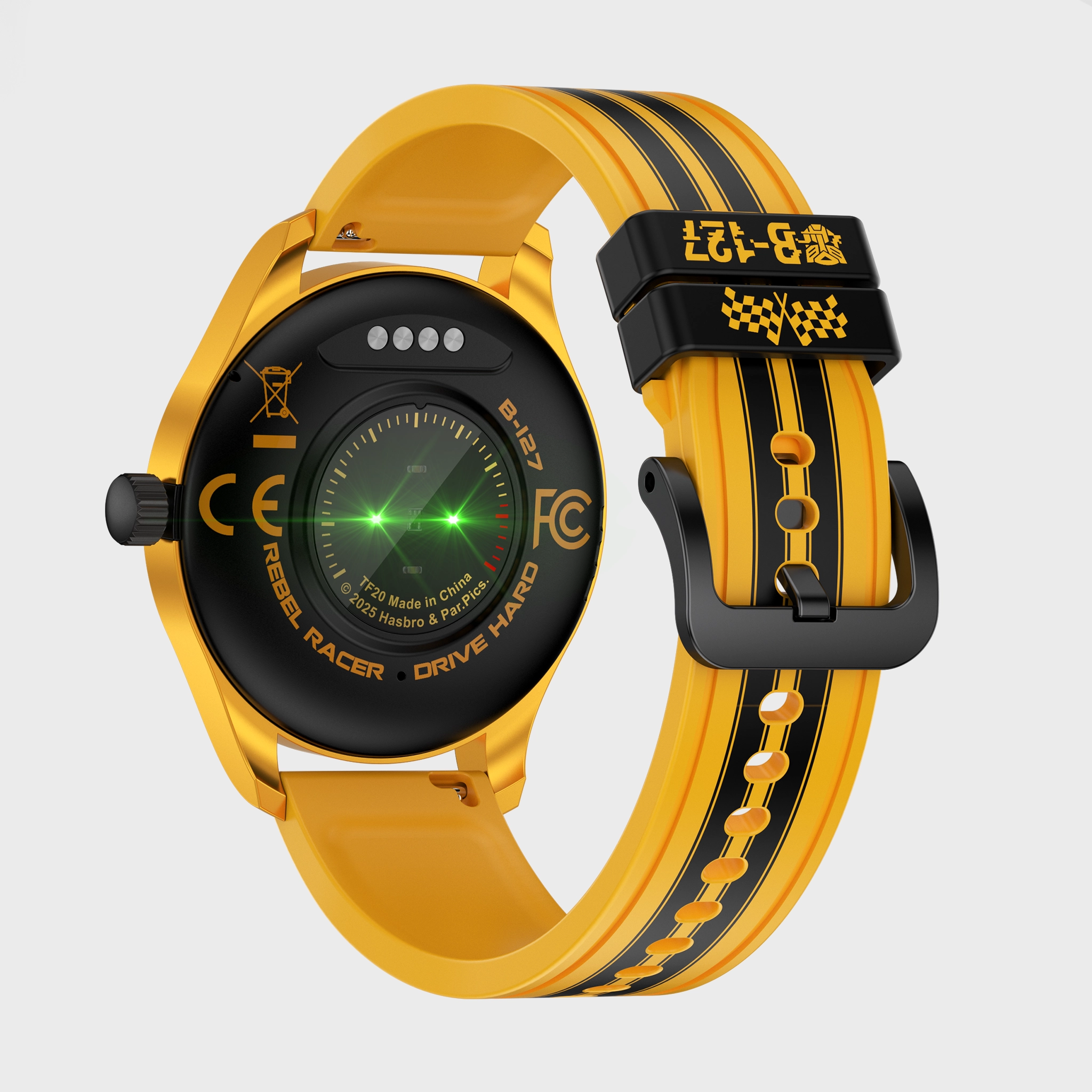 Tył smartwatcha tf20 na szarym tle.